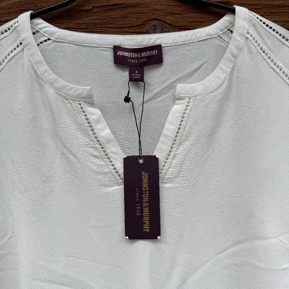 JOHNSTON & MURPHY Women’s Bell Sleeves Top Cream, Crepe, Sz Small S 45-1544 NWT - Picture 4 of 16